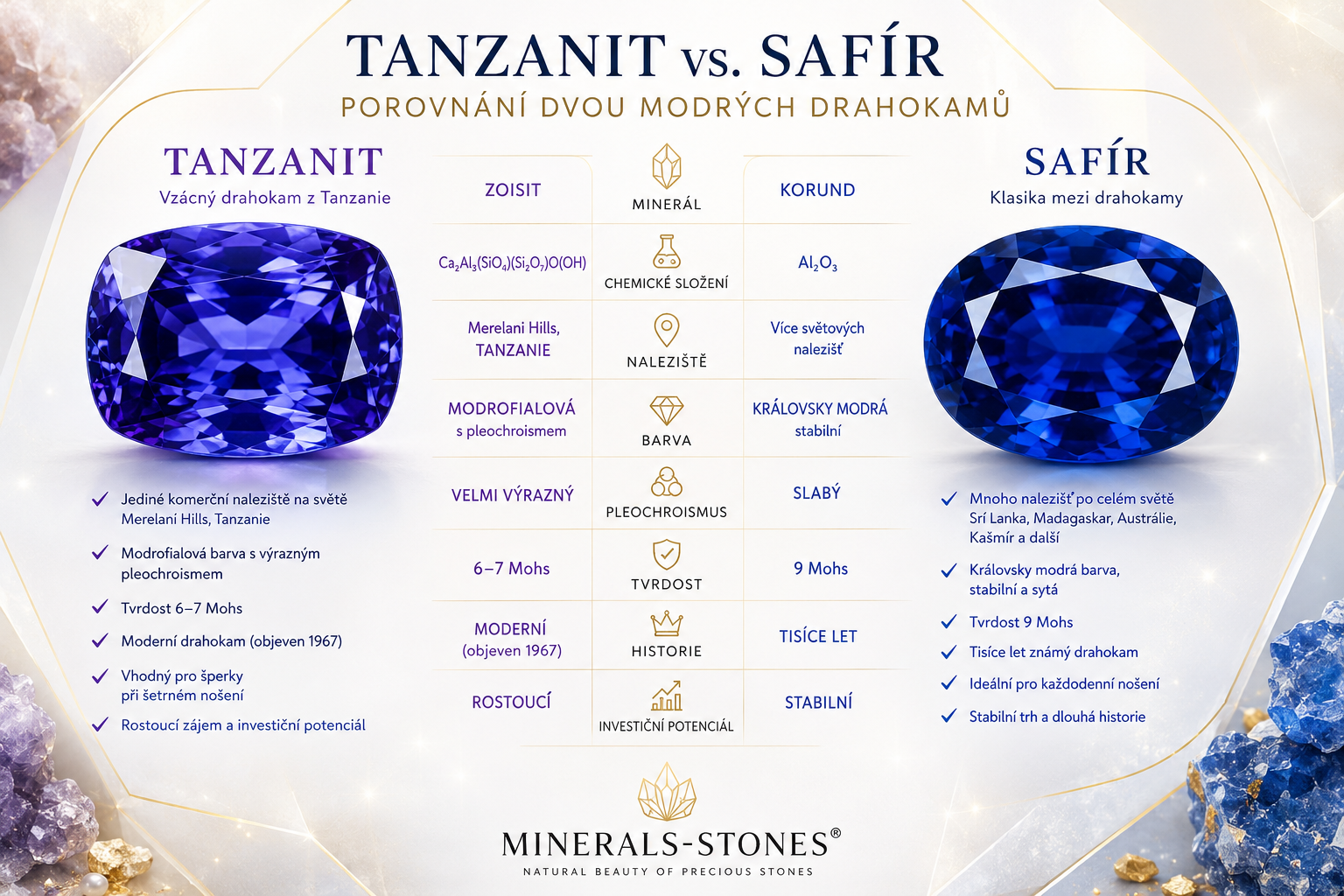 Tanzanit vs. safír: Jaké jsou hlavní rozdíly? | Tanzanit.cz